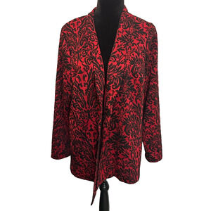 Christopher & Banks Misses 1X (16/18W) Red & Black Paisley Knit Cardigan NWT $55